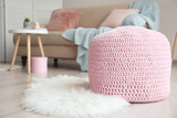 Fototapeta  - Knitted pouf in living room