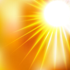 Wall Mural - Summer Yellow Warm Sunshine Soft Focus Burst - Vector Blurred Radiant Sun Rays

