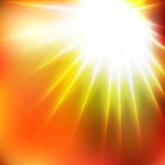 Wall Mural - Autumn Orange Warm Sunshine Soft Focus Burst - Vector Blurred Radiant Sun Rays
