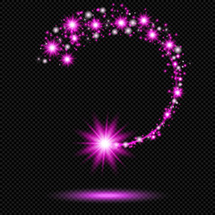 Wall Mural - Purple Shine Starburst with Trail on Transparent Background  - Vector Radiant Comet

