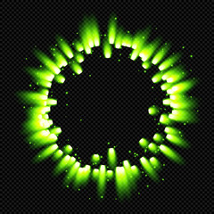 Wall Mural - Green Shine Starburst Flare Flash with Rays and Sparks on Transparent Background  - Vector Radiant Supernova Explosion
