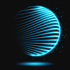 Wall Mural - Cyan shining Wavy Circle Logo Sign with Sparks on Transparent Background  - Vector Glowing Neon Round Element
