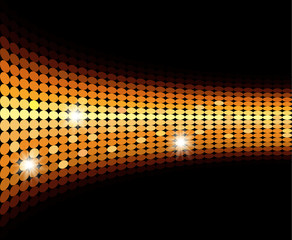 Wall Mural - Gold shining Mosaic Background with Sparks - Vector Tessellated Glowing Fisheye Lens Distortion Effect
