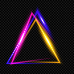 Wall Mural - Tricolor shining Trianle on Transparent Background  - Vector Glowing Neon Delta Frame
