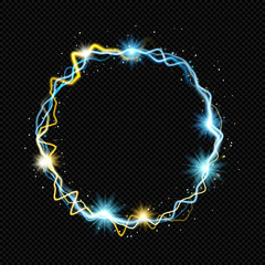 Wall Mural - Bicolour shining Ring with Sparks on Transparent Background  - Vector Glowing Annulus
