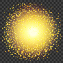 Wall Mural - Sunshine Flare Flash with Sparks and Bokeh Effect on Transparent Background  - Vector Radiant Sparkle
