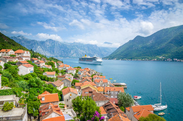 Wall Mural - beautiful mediterranean landscape. Mountains near town Perast, Kotor bay (Boka Kotorska), Montenegro.