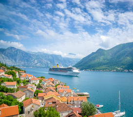 Wall Mural - beautiful mediterranean landscape. Mountains near town Perast, Kotor bay (Boka Kotorska), Montenegro.