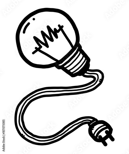 Light Bulb With Plug Cartoon Vector And Illustration Black And White Hand Drawn Sketch Style Isolated On White Background Buy This Stock Vector And Explore Similar Vectors At Adobe Stock