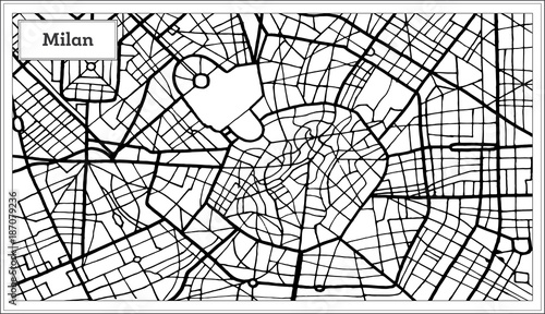 Cuadros en Lienzo Milan Italy City Map in Black and White Color.