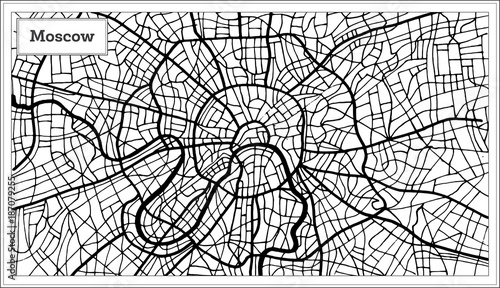 Fotomural Moscow Russia City Map in Black and White Color.