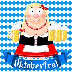 Sticker - Oktoberfest illustration - waitress holding beer