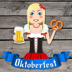 Canvas Print - Oktoberfest - waitress holding beer and pretzel