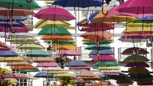 Color Umbrella Heap Diversity In A Mediterranean Village Square A Sunny Day