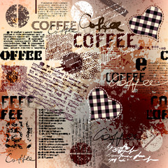 Aufkleber - Coffee. Abstract coffee pattern on brown background with a lettring. Seamless pattern.