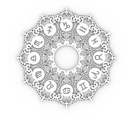Wall Mural - Astrological symbols in the circle. Decorative ornanet. 3D rendering