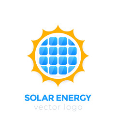 Canvas Print - Solar energy vector logo, sun and solar panel