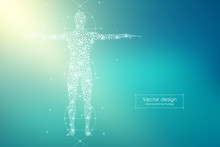 Abstract Human Body With Molecules DNA. Medicine, Science And Technology Concept. Vector Illustration.