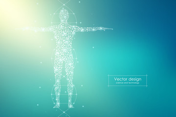 Abstract human body with molecules DNA. Medicine, science and technology concept. Vector illustration.