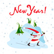 Santa Claus on skis. Winter sport. Vector illustration
