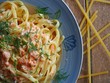 Italian healthy food pasta with salomon