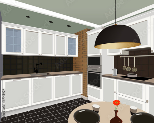 Kitchen Interior Background With Furniture Design Of Modern Kitchen Symbol Furniture Kitchen Illustration Buy This Stock Vector And Explore Similar Vectors At Adobe Stock Adobe Stock
