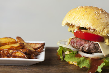 Wall Mural - Hamburger mit Pommes