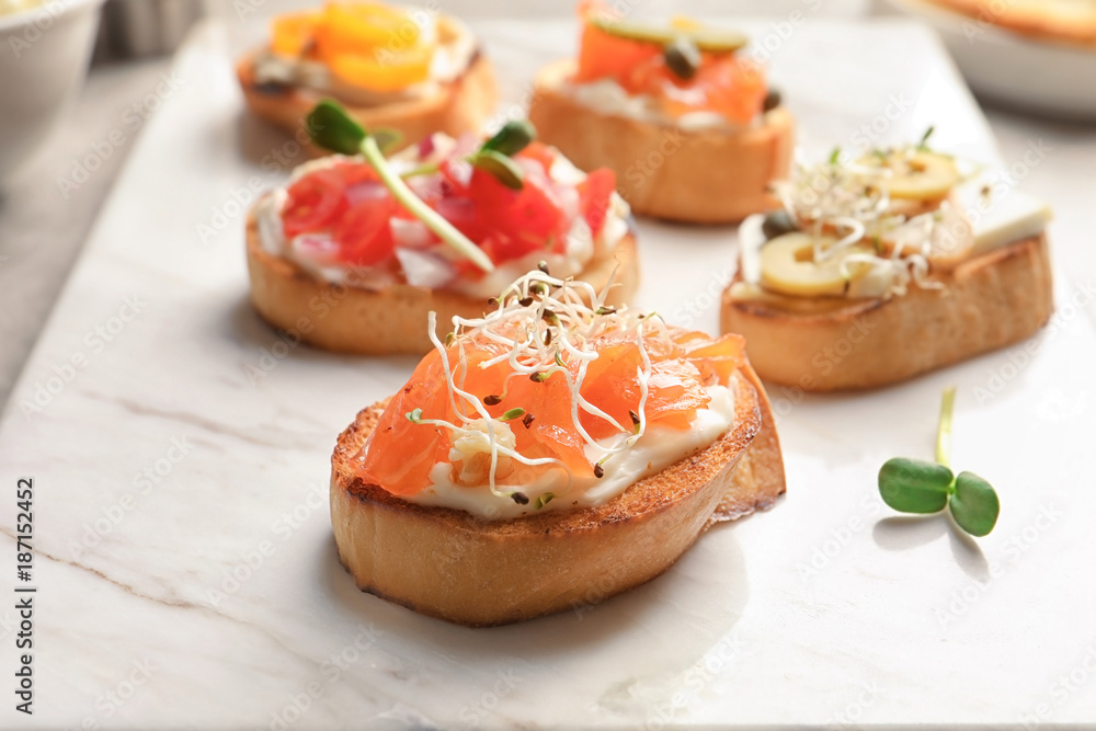 Tasty fresh bruschetta, closeup