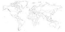 Blank Outline Map Of World. Worksheet For Geography Teachers Usable As Geographical Test In School Lessons.