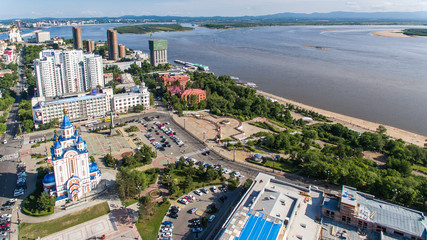 Wall Mural - Khabarovsk Komsomolskaya square. the view from the top. filmed with a drone. the Russian far East.