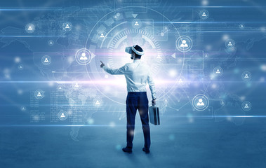 businessman with vj glasses checking connectivity