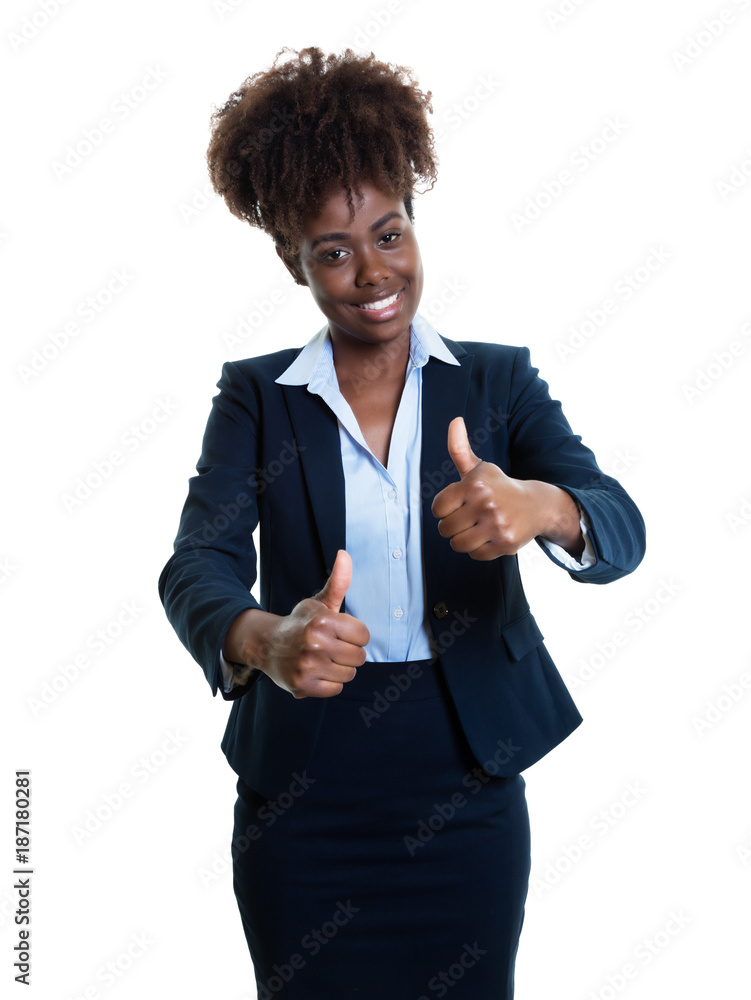 Successful african american business woman showing both thumbs up Stock ...