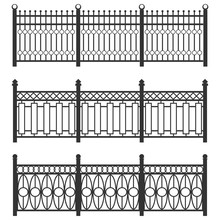 Metal Fence-grid, Forged Fence. A Set Of Fences Made Of Black Grating. Isolated Chain Linked Fences Metal.