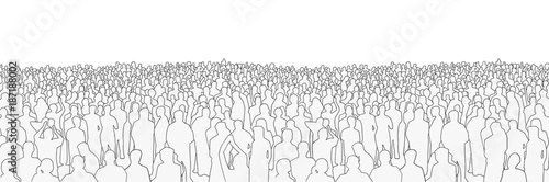 Wektor: Illustration of large mass of people from wide angle in black and white Illustration of large mass of people from wide angle in black and white