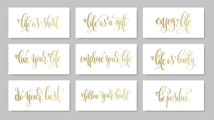 set of 9 golden hand lettering positive quote about love life