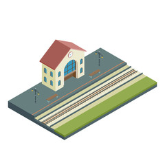 Isometric Train Station with platform and way. 3d graphic.