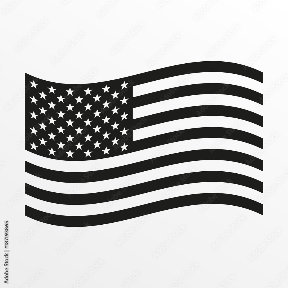 USA waving flag icon. Black and white United States of America national ...