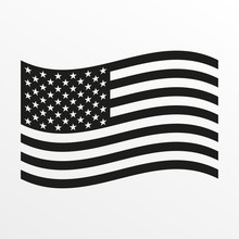 USA Waving Flag Icon. Black And White United States Of America National Symbol. Vector Illustration.