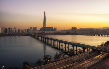 Wall Mural - Lotte tower at sunset