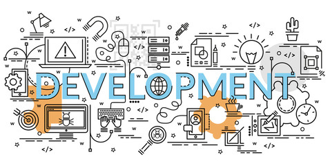 Flat colorful design concept for Development. Infographic idea of making creative products..Template for website banner, flyer and poster.