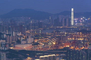 Wall Mural - Aerial view of Hong Kong city at night