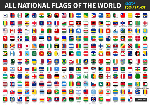 Fototapete - All official national flags of the world . Square design . Vector