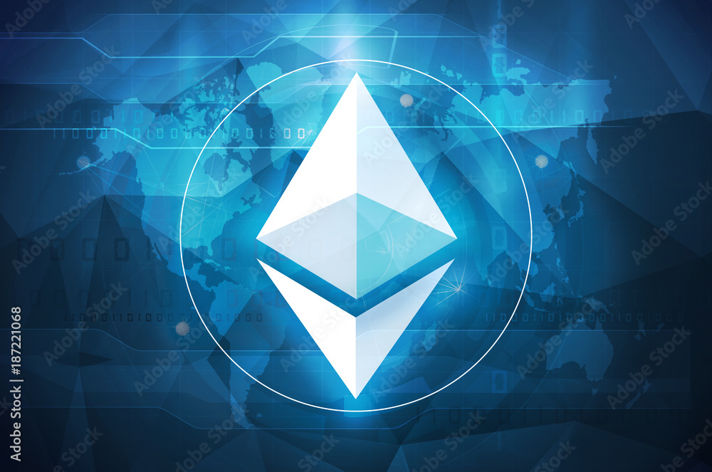 ethereum symbol on abstract blue background