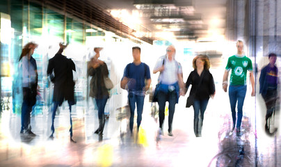 Poster - People walking in the city of London. Blurred background 