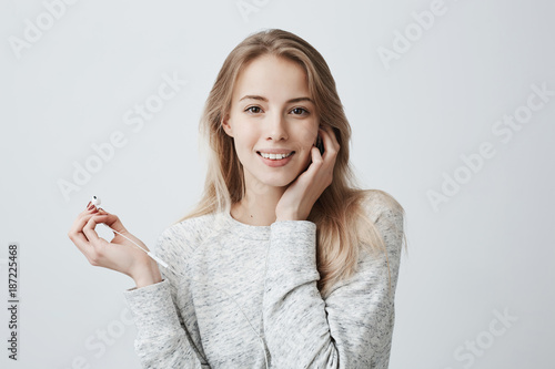 Music Happiness And Technology Concept Lovely Beautiful Female