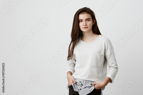 Portrait Of Beautiful Teenage Girl Hair Having Oval Face Dark