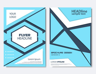 Wall Mural - Blue Brochure design layout, technology flyer template. Magazine cover, poster template. Business concept. Leaflet design. Vector illustration, eps 10