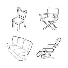 Chair Icon Set, Outline Style