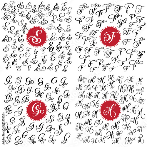Big Set Of Hand Drawn Vector Calligraphy Letter E F G H Script