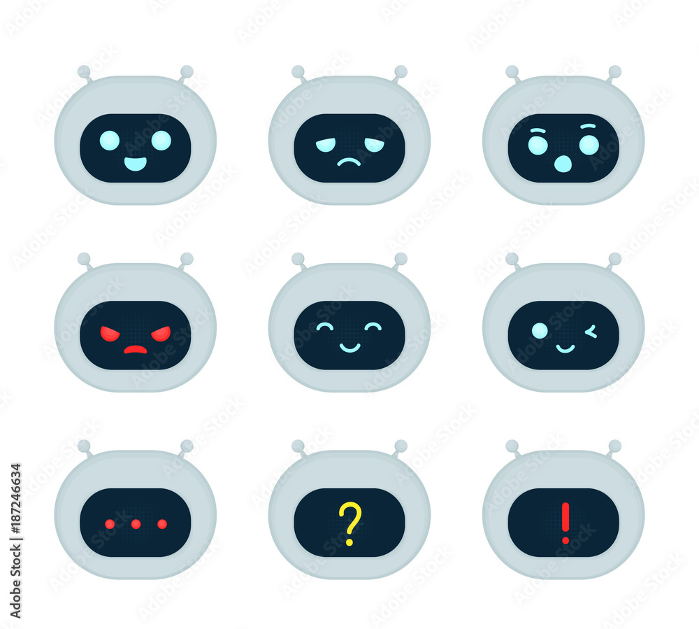 Robopot Cute robot bot face emotion character set. Stock Vector | Adobe Stock